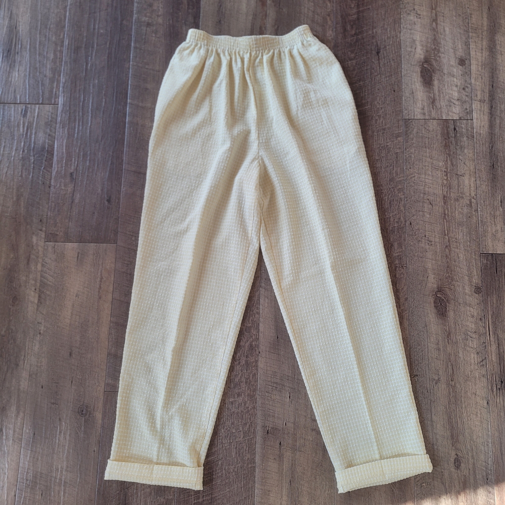 80/90s Grannycore Puffy Textured Yellow & Plaid Lightweight Pants/t156